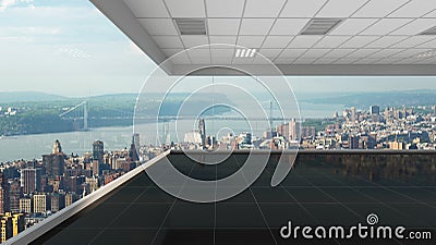 3d rendering empty office with new york city background Cartoon Illustration