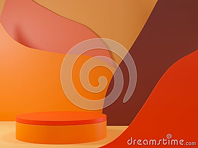 3d rendering empty orange cylinder podium. Stock Photo