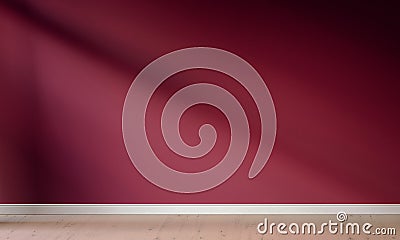 3D rendering of empty room for advertisement. Wooden floor and burgundy red wall Stock Photo