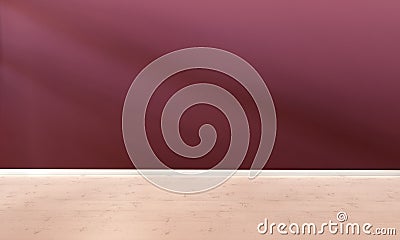 3D rendering of empty room for advertisement. Wooden floor and burgundy red wall Stock Photo