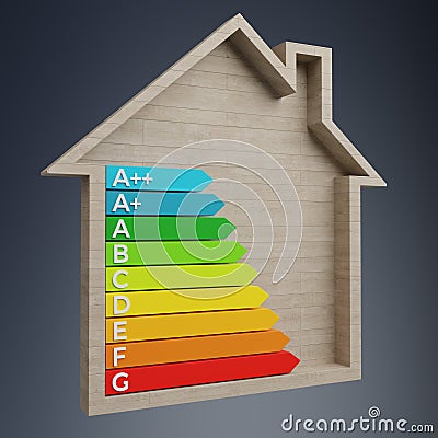 3D rendering energy rating chart in a wooden house Stock Photo