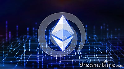 3D Rendering of ethereum ETH coin on abstract computer programming software flow chart background Editorial Stock Photo