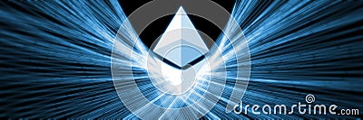 3D Rendering of Ethereum ETH glowing led hologram on abstract lines geometry background. For crypto currency market Editorial Stock Photo