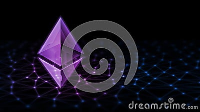 3D Rendering of Ethereum ETH glowing led hologram on Computer abstract data binary background. Editorial Stock Photo