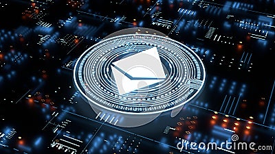 3D Rendering of Ethereum ETH glowing led hologram on Computer abstract data binary background. Editorial Stock Photo