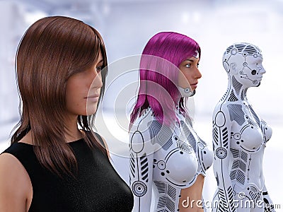 3D rendering of the evolution of female robots Stock Photo