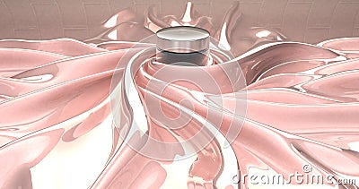 3d rendering Face cream op a light pink silk cloth. Anti age moisturizer. view of the jar of cream. Cartoon Illustration