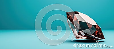 A 3D rendering of a faceted gemstone with a deep pink hue and a triangular shape. Stock Photo