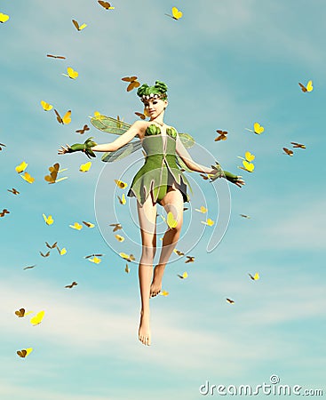 A fairy flying on the sky Stock Photo