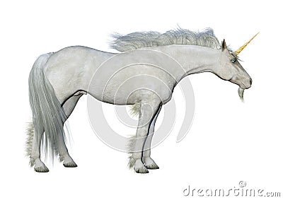 3D Rendering Fairy Tale White Unicorn on White Stock Photo