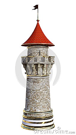 3D Rendering Fairytale Tower on White Stock Photo