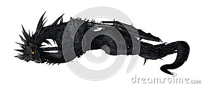 3D Rendering Fantasy Black Dragon on White Stock Photo