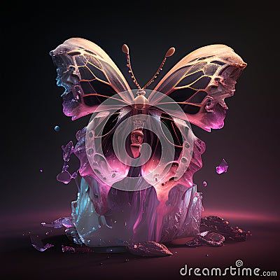 3d rendering of a fantasy butterfly on a dark background. Digital art. Stock Photo
