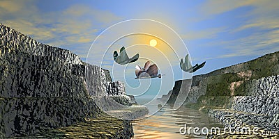 3d rendering fantasy and dream mountain landscape computer graphics image Stock Photo