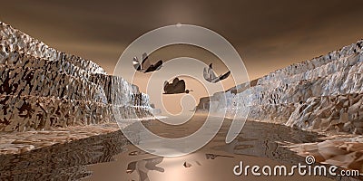 3d rendering fantasy and dream mountain landscape computer graphics image Stock Photo