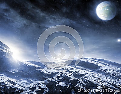 Fantasy outer space with blue planet Stock Photo