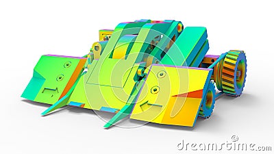 3D rendering - FEA analysis of a geared vehicle with a front shield Cartoon Illustration