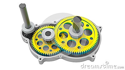 3D rendering - FEA study of a simple gear reducer Cartoon Illustration