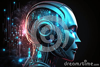 3D rendering female cyborg head with circuit board on black background Stock Photo