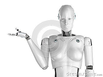 Female cyborg or robot open hand Stock Photo