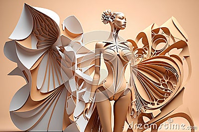 3d rendering of a female figure with a golden bodyart. Stock Photo