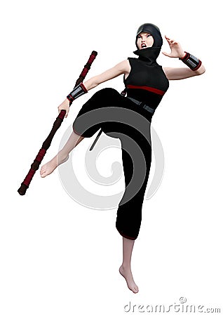 3D Rendering Female Ninja on White Stock Photo