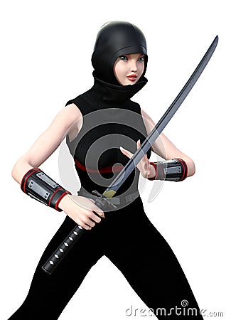 3D Rendering Female Ninja on White Stock Photo