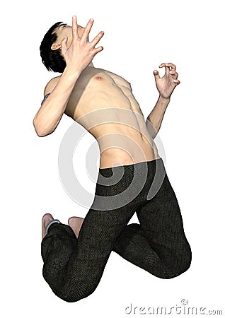 3D Rendering Fighting Asian Man on White Stock Photo