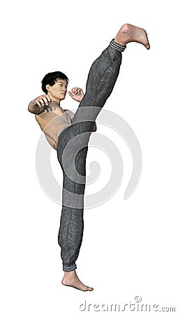 3D Rendering Fighting Monk on White Stock Photo