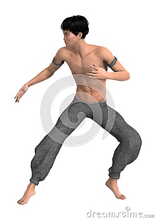 3D Rendering Fighting Monk on White Stock Photo