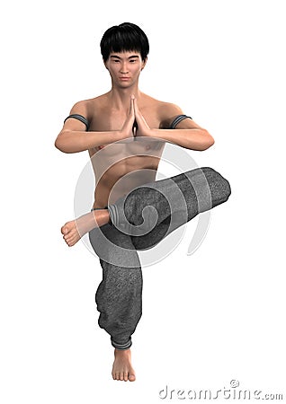 3D Rendering Fighting Monk on White Stock Photo