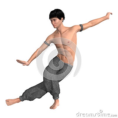 3D Rendering Fighting Monk on White Stock Photo