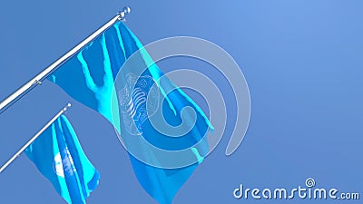 3D rendering of the flag of International Intellectual Property Organization waving in the wind Editorial Stock Photo