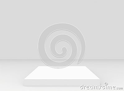 3d rendering. Flat square cube stage on gray floor with copy space background Stock Photo