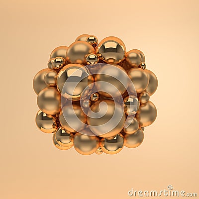 3d rendering of floating polished glossy and mat gold spheres on beige background. Abstract geometric composition. Group of balls Stock Photo