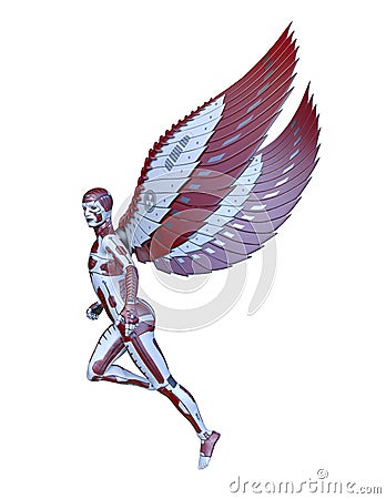 3D rendering of a flying male cyborg Stock Photo