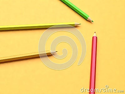3d rendering four pencils on a yellow background, back to school Stock Photo