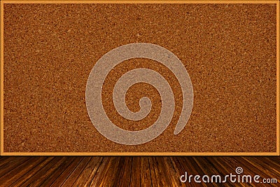 Wooden corkboard frame on wood table background with copy space Stock Photo