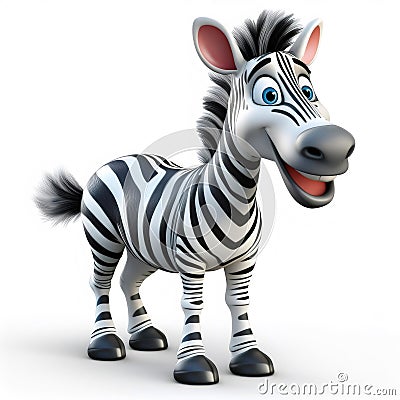 3D rendering of a friendly cartoon zebra smiling, isolated on a white background with full depth of field Stock Photo