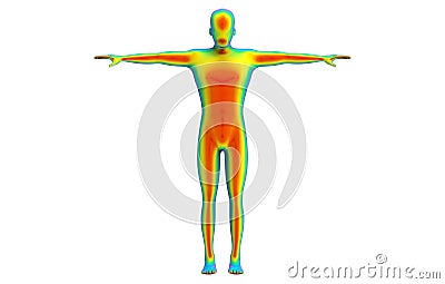 3d rendering. Front side of Human body scan by infrared ray structure measure with clipping path isolated on white background. Stock Photo