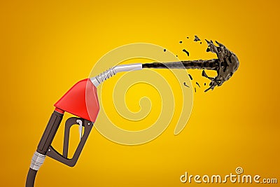 3d rendering of fuel nozzle jetting out black liquid on amber background. Stock Photo