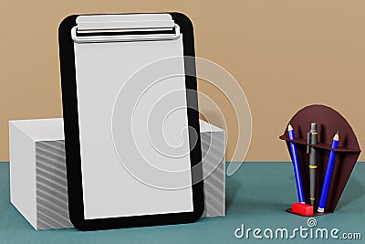 3D Rendering Full Office Background For Mock Up and Advertisement Object. Blank Papper and some Colors. Stock Photo