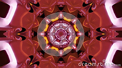 3D rendering of futuristic kaleidoscopic patterns background in dark crimson color Stock Photo