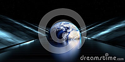 3d rendering of a futuristic road with earth sphere Stock Photo