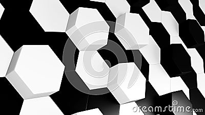 3D Rendering. Futuristic surface with black and white hexagonal abstract background. A metallic surface polygon pattern like Stock Photo