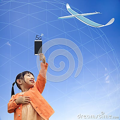 3D rendering of 5G communication with nice background Stock Photo