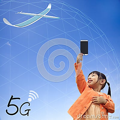 3D rendering of 5G communication with nice background Stock Photo