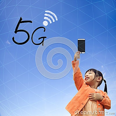 3D rendering of 5G communication with nice background Stock Photo