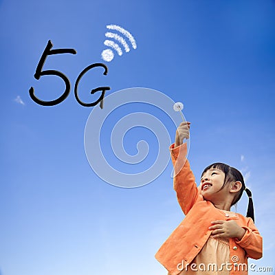 3D rendering of 5G communication with nice background Stock Photo