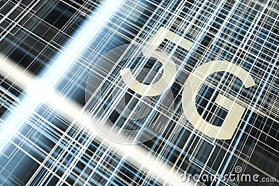 3d rendering, 5g font and circuit background Cartoon Illustration